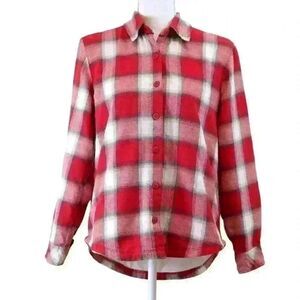 VINTAGE Riders by Lee Red & White Plaid Flannel Fleece Lined Shirt Size Small